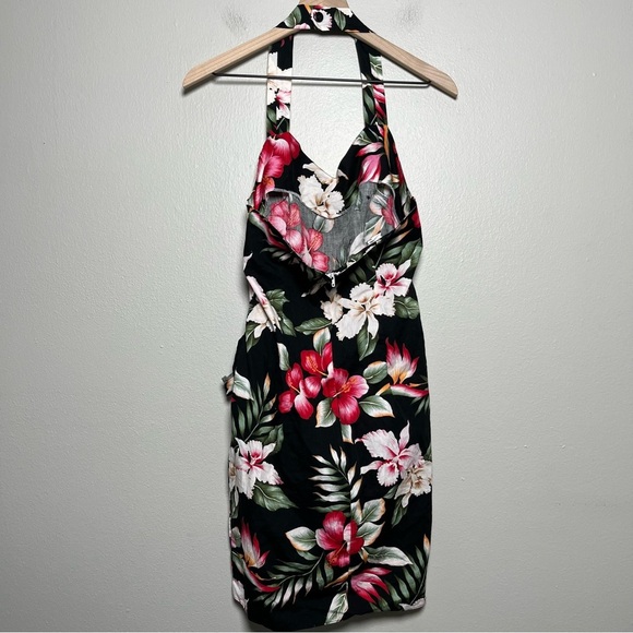 VTG 90s Women Dress XS Lily Cat Halter Neck Vacation Resort Front Wrap Black Red - Picture 6 of 8